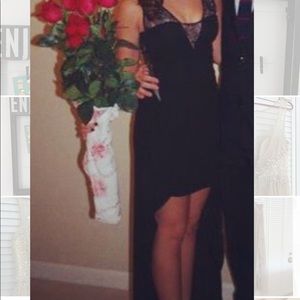 Like new BCBG PARIS black lace high low dress